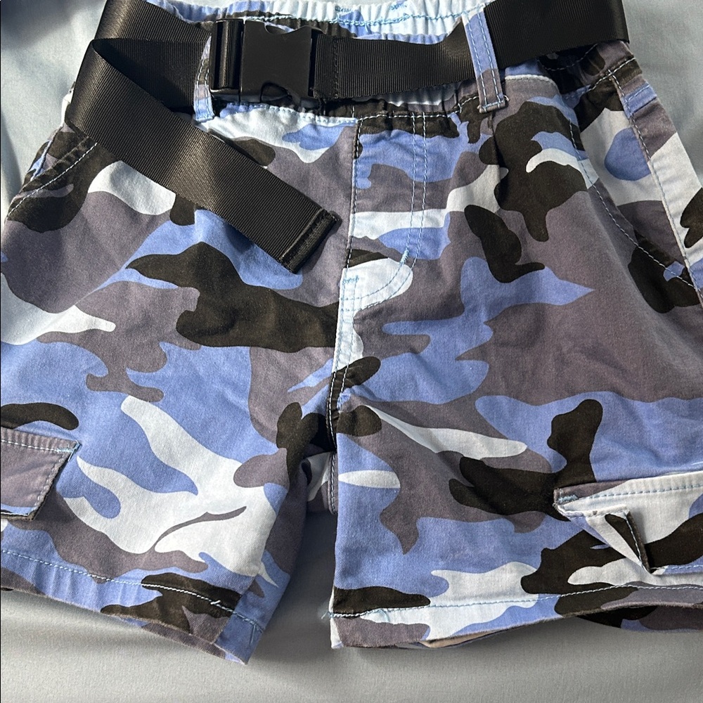 VIP High Waist Camo Shorts with Belt - Blue and Black